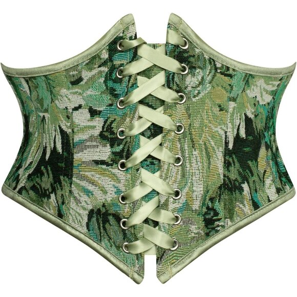 Women's Green Floral Lace Up Boned Underbust Darkness Corset  Waist Belts - Picture 1 of 4